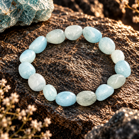 MAREA Aquamarin Armband von AVRE Studios mit natürlich geformten hellblauen und aquafarbenen Aquamarin-Steinen