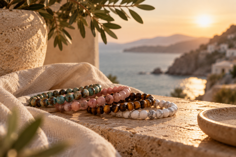 Beliebte Natursteinarmbänder von AVRE Studios in verschiedenen Farben