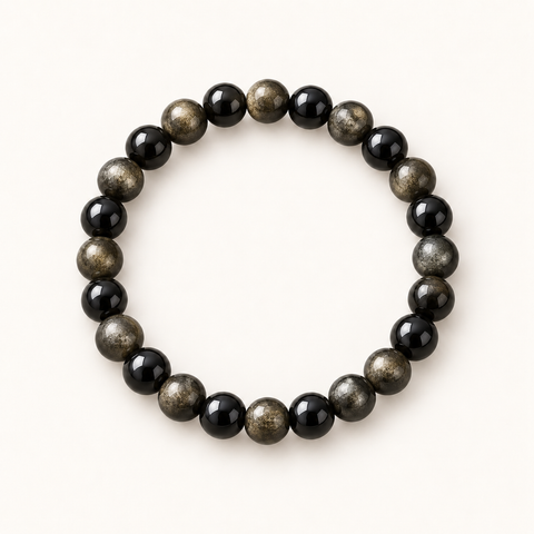Java Gold Obsidian Armband mit schwarzen und goldschimmernden Natursteinperlen.