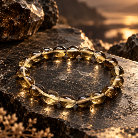 KAHVE Rauchquarz Armband von AVRE Studios mit natürlich geformten Rauchquarz-Steinen in warmen Braun- und Goldtönen