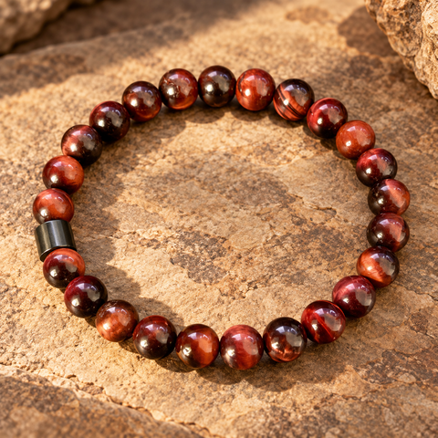 Uluru Tigerauge Armband mit 8 mm Perlen in rotbraunen Naturtönen von AVRE Studios